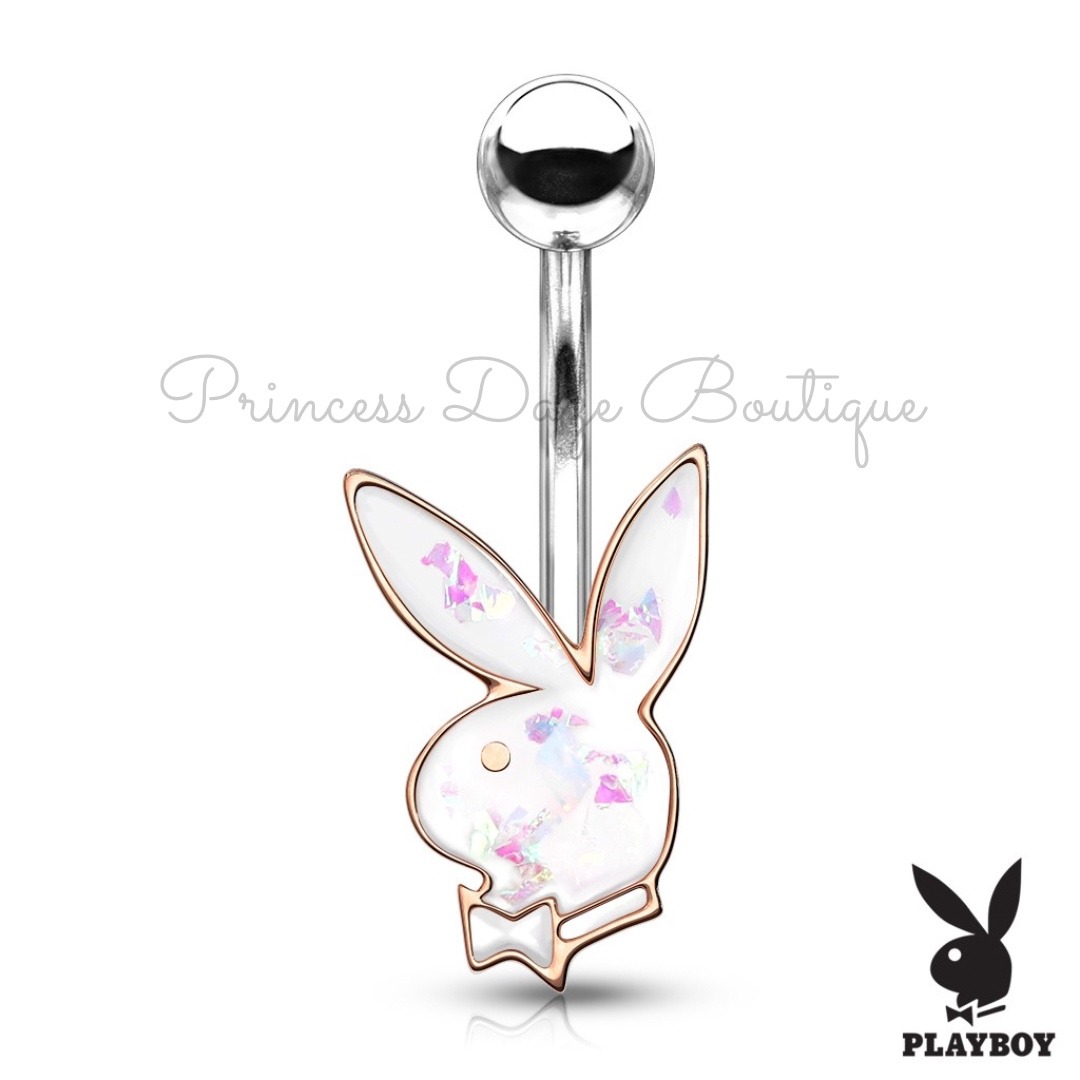 Playboy Bunny Rose Gold White Opal Belly Button Ring Navel Piercing 15$